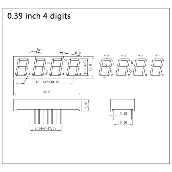 Indoor 4 Digit Wall Clock Led Display 0.39inch 7 Segment Displays