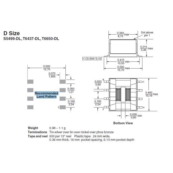 SMD 8 Pin Transformer T6650-DL Stainless Steel Cover For Pulse Application