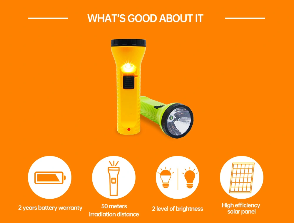 0.2W Poly Solar Power LED Flashlight 250mAh LiFePO4 Anti Dropping
