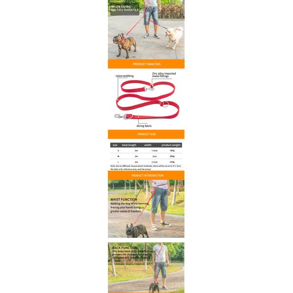 Pet Dog Leash Nylon Multifunctional Outdoor Running Double-Headed Rope Custom Colors
