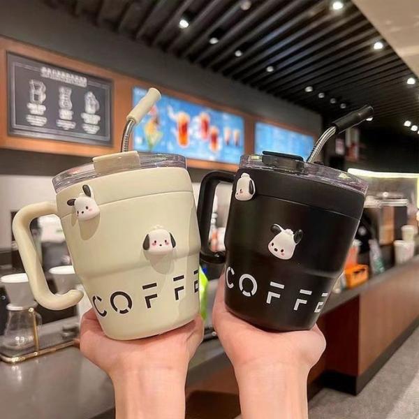 Coffee Cup With Handle And Straw Lid 480ML Travel Mug Water Cup Milk Mug Stainless Steel Material Suitable For Drinks Handle Straw Cup