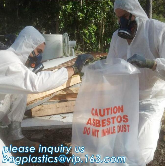 PE asbestos yard waste bags,hazard waste disposal bags,Customized danger warning printing clear polythene LDPE asbestos