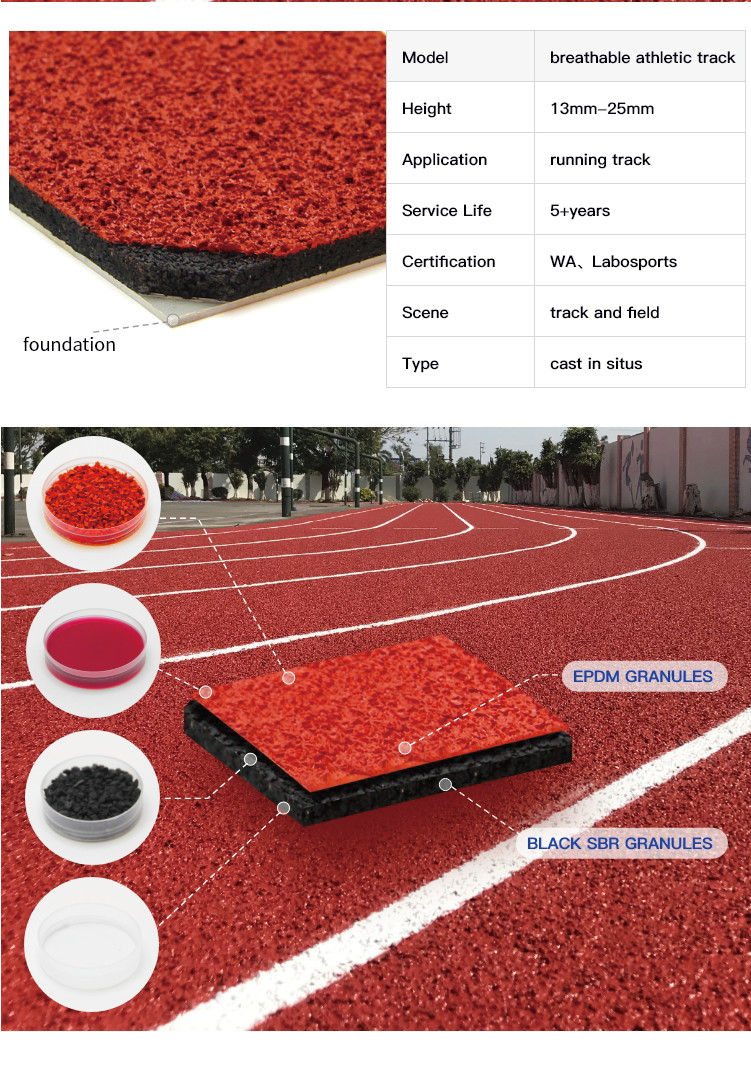 EPDM Material Tartan Track Surface Tartan Rubber Floor Weather Resistant
