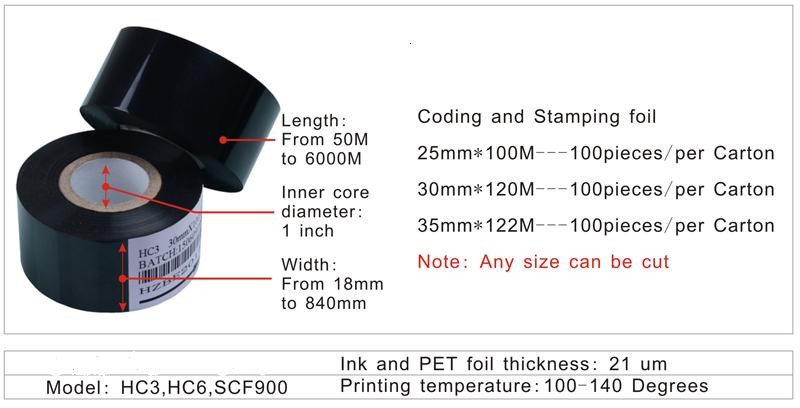 Coding machine ribbon FC2 30 25 35 100 meter heat transfer ribbon Date coding ribbon