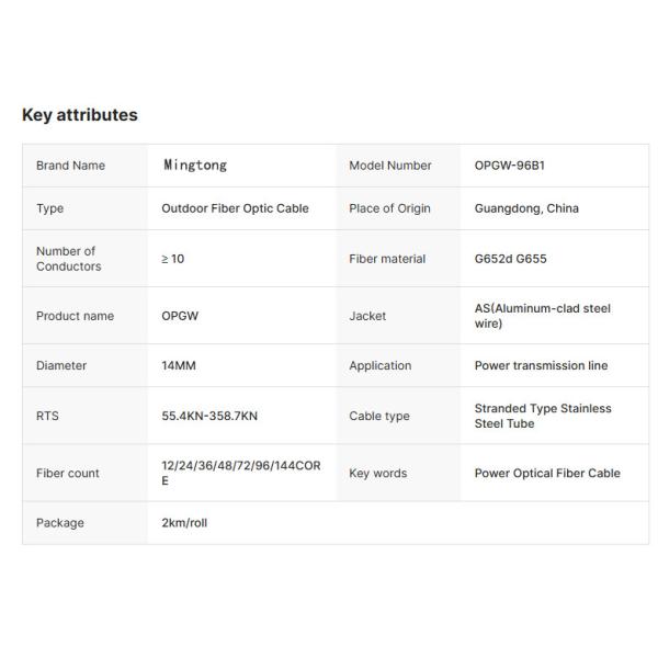 OPGW-96B1 96 Core Optical Fiber Composite Overhead Ground Wire