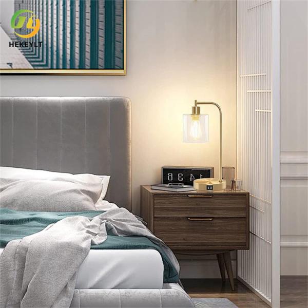 Modern Touch Console Light with 2 USB Ports and AC Outlet with Glass Shade 3 Way Dimmable Bedside Table Light