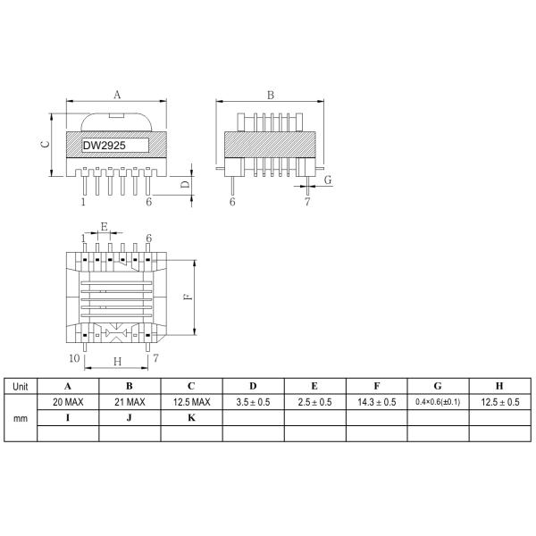 EE19 Miniature Current Transformer DW2925 7.20mH