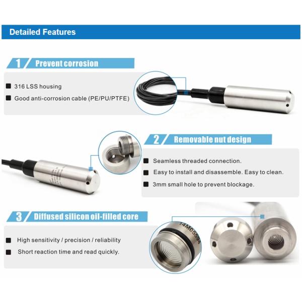 IP68 Water Level Pressure Sensor Underwater Depth Measure For Liquid