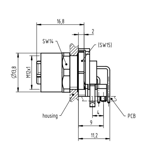 21033814440 Circular Connector M12 Angled For Rear Mounting