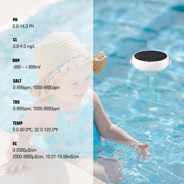 Tuya Zigbee Solar Charging Swimming Pool Water Quality Monitor Chlorine Meter PH/ORP/EC/TDS/Salinity