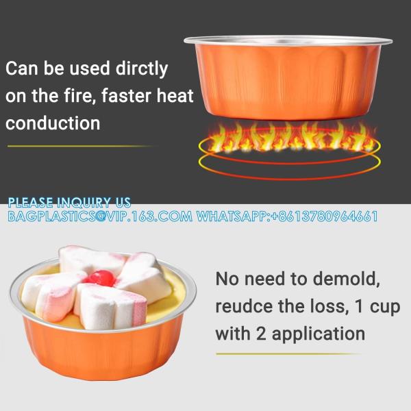 8oz Aluminum Foil Cups With Lids, Disposable Creme Brulee Muffin Cupcake Baking Cup Mini Pudding Cups For Party
