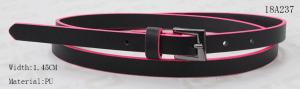 Narrow Black Womens Fashion Belts With Black Nickel Buckle & Pink Edge Painting