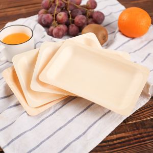 OEM Dessert Wooden Rectangular Plates , Sustainable Bamboo Disposable Plates