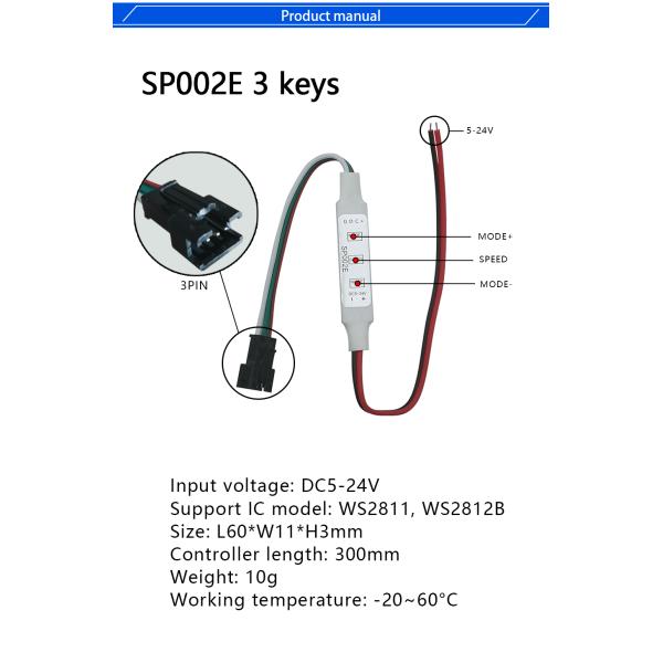 14 keys 3 pin LED Mini Controller , Sp002e Pixel Controller for LED light module