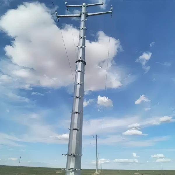 10KV Single Loop Polygonal Galvanized Round Post Suspension Steel Tower Poles