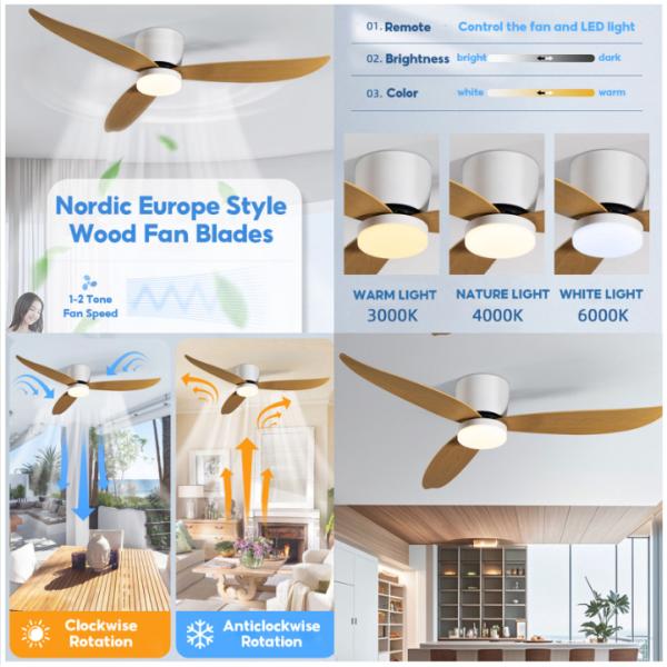 Wholesale factory Quiet 56-Inch Ceiling Fan with Powerful Airflow ABS 3 Blades DC Motor Remote Control 110V-240V for Household and Hotel