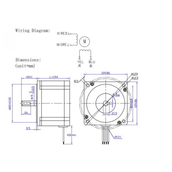 6A-6.8A Nema 42 8-20nm Stepper Motor 110*110mm 500VAC For 1 Minute