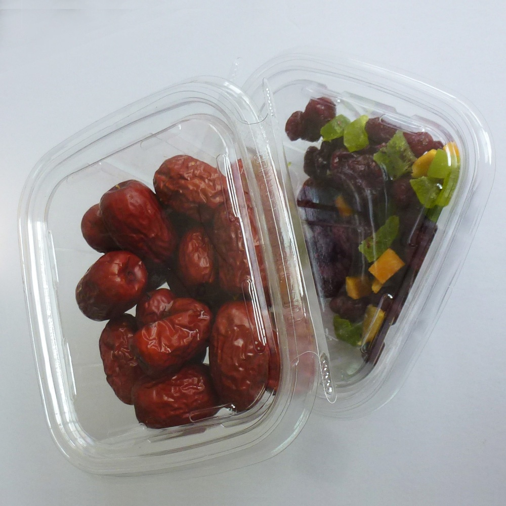 China Supplier Tamper-Resistant Clear Hinged Container with Flat Lid