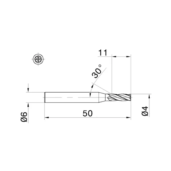 65HRC 4mm 30 Helix Solid Carbide Endmills for Hard Metal