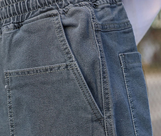 Spring Summer Harem Men Denim Pants Drawstring Waist Jeans With Large Pockets