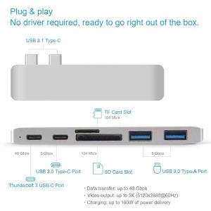Buy cheap 7 in 1 Dual Type-C Docking Station Thunderbolt 3 Hub for 2016/2017 MacBook Pro with 100W Power Delivery USB-C Adapter product