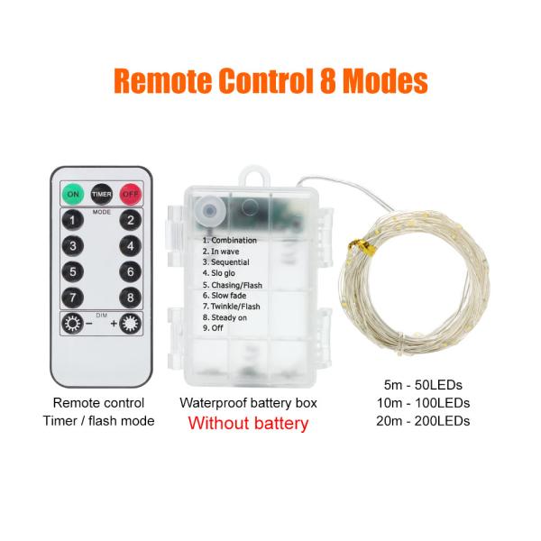 Fairy Lights Battery Operated 10M 100LED String Lights Remote Control Timer Twinkle String 8 Modes 16.4 Feet Firefly Xma