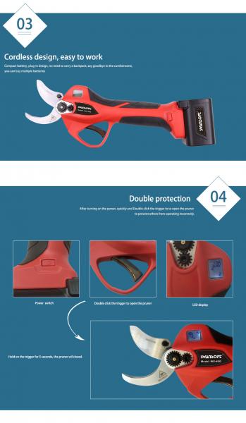 Finger protection and LED electric battery powered portable pruning shears 4.0CM electric pruner for garden Swansoft