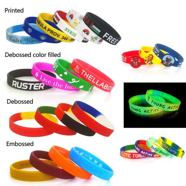 Plain Style Printed Silicone Wristbands 1-5mm Width In OPP Bag