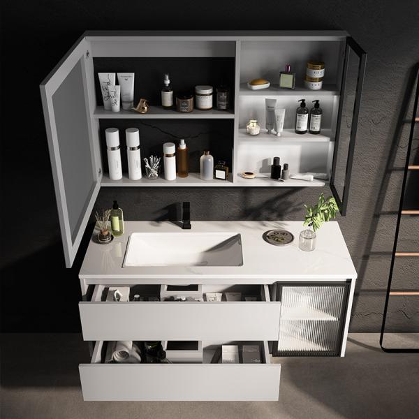Single Sink LED Mirror Cabinet Moisture Resistant Bathroom Vanity