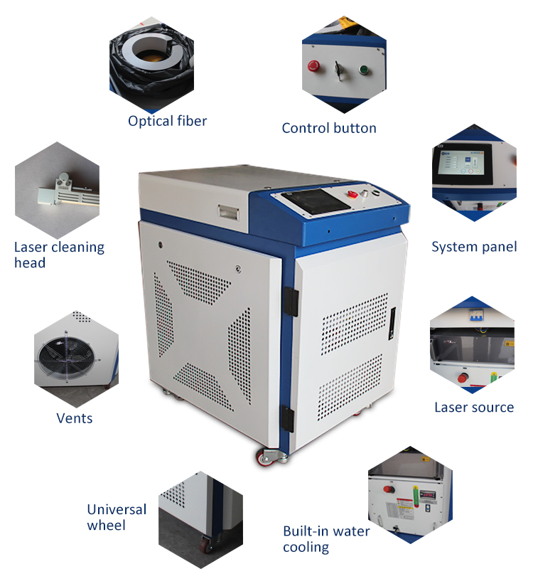 Portable 1500W 2000W Fiber CW Laser Cleaning Machine Oil Paint Rust Remove