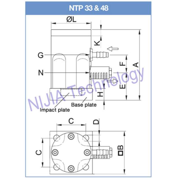 Series NTP Linear Vibrator Pneumatic Fittings NTP 32 Adjustable Frequency 19-255 Lbs