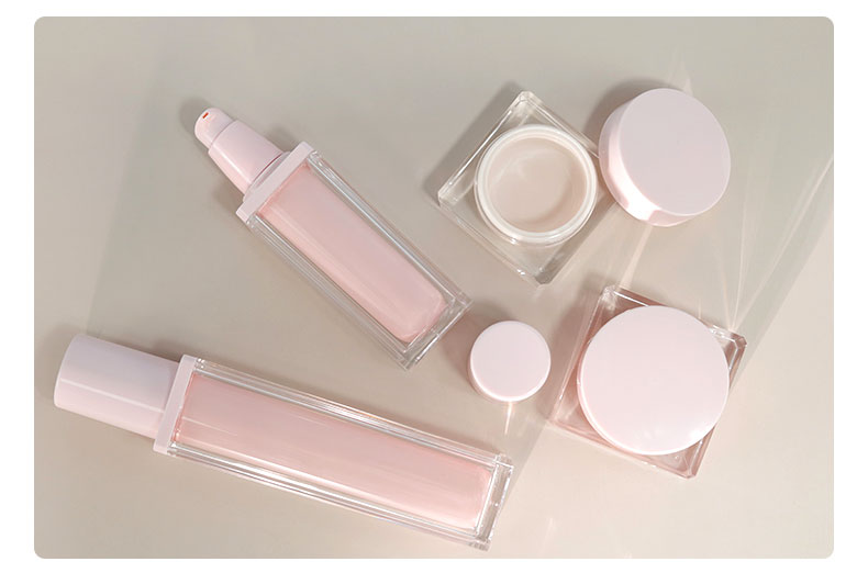 Screen Printing Square Acrylic Bottles Light Pink Perfume Bottle 50ml 100ml For Skin Care Products
