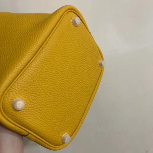 Hermes Branded Ladies Handbag Jaune Ambre Picotin Lock PM Clemence Leather Soleil