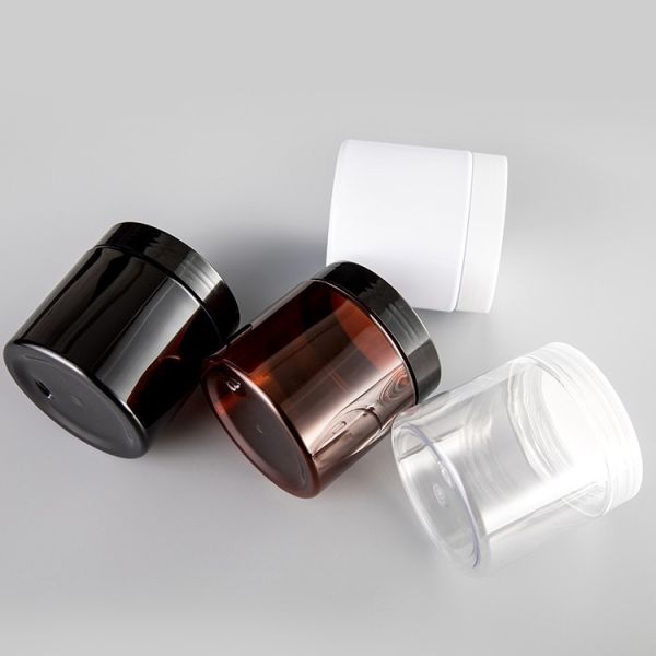 Cosmetic Food Pack 100ml 150ml 200ml 250ml 300ml Amber Pet Plastic Cosmetic Cream Jar With White Black Lid