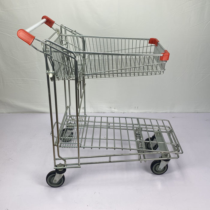 Buy cheap Foldable Warehouse Supermarket steel Q195 Double Layer Trolley product