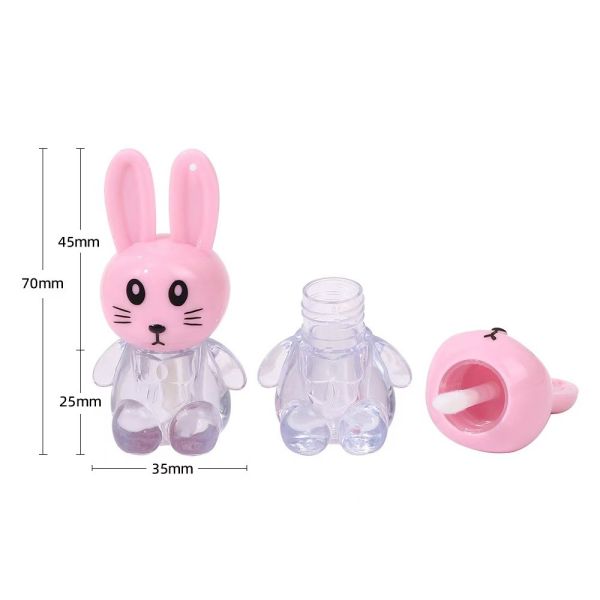 Portable Bunny Lip Glaze Tube with Brush Customizable Color and Easy To Carry