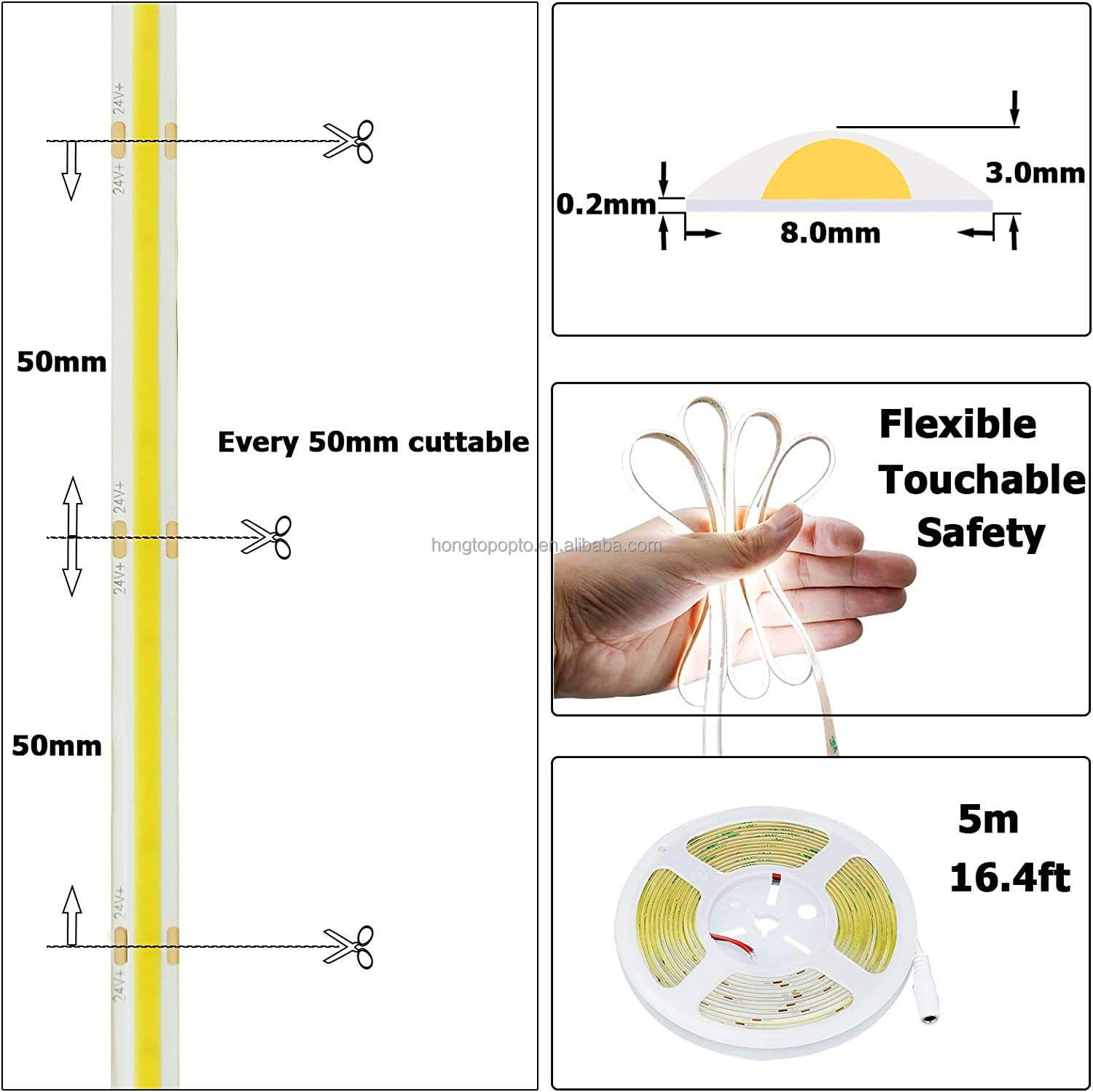 480 LEDs/m COB Strip Light High Density 20m No Voltage Drop Flexible 24V LED Lighting