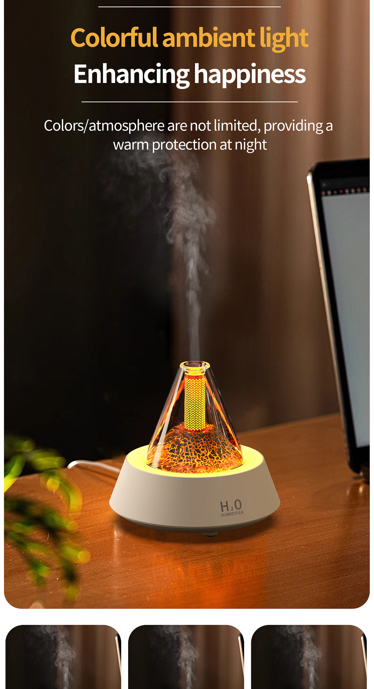 ABS Atmosphere Fire Flame Humidifier 80ml with 2/4/6 Hours Timer Setting