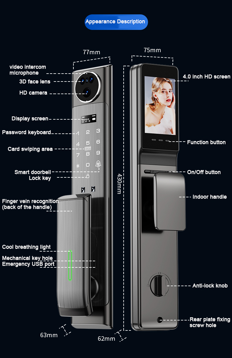 Automatic 3D Face Camera Tuya Cerradura inteligente Smart Locks With Video calling Camera Door lock