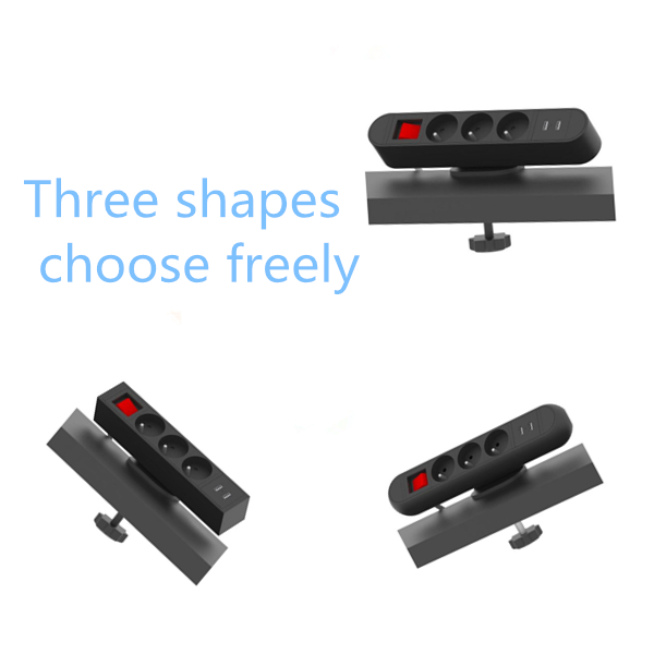 Black / White Clip USB Desktop Socket 3 Ways With CE Certification