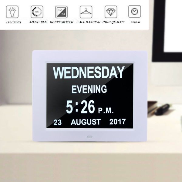 American Lifetime, Newest Version Updated Memory Loss Digital Calendar Day Clock with Day Cycles & Battery Backup(White)