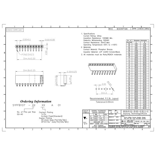 Female Header Connector 2.00mm Single Row Through Hole PCB Header Connector for Board to Board Applications