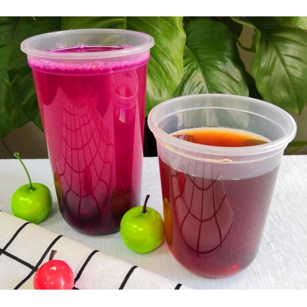 Clear Takeaway Disposable Plastic Cups Thickened U-Shaped 95 Calibre 500ml With Lids