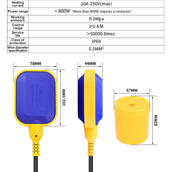 Float level switch, automatic float switch, water tank float switch, water pump float switch
