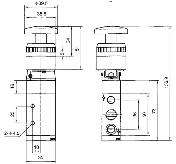 Aluminum Alloy G1/4" 3-Way Mechanical Control Valve 0 - 1MPa