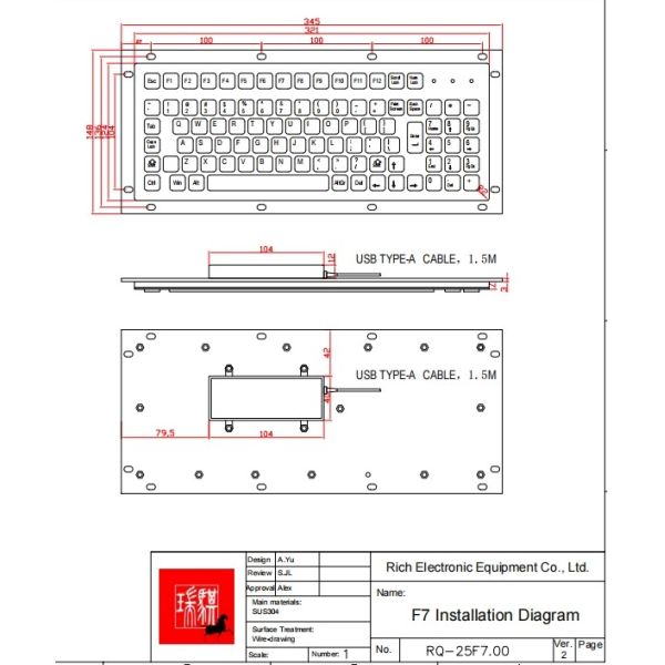 kiosk IP65 / IK07 102 KEYS Waterproof dustproof Industrial Computer Keyboard USB Rear Panel Mounted -40℃