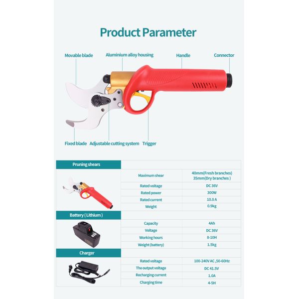 43.2V Lithium Battery Electric Pruning Scissors Charging Garden Bypass Electric Pruning Shears