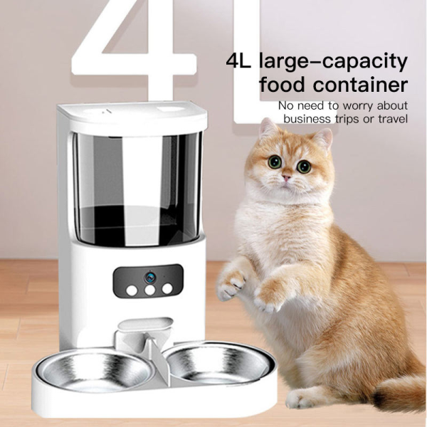 Automatic Smart Eco-Friendly Modern Pet Feeder with Camera WiFi App Control Timed Feeding for Dogs/Cats 4L Capacity Charge