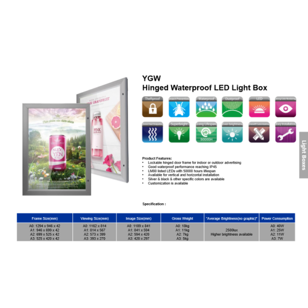 A1 Aluminum Frame Lockable Display Board For Advertisement / Outdoor Light Box