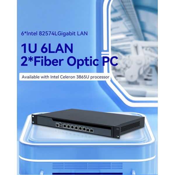 3865U 1U Server 6 LAN 2 Fiber Optic Linux Firewall Router Server With Fan